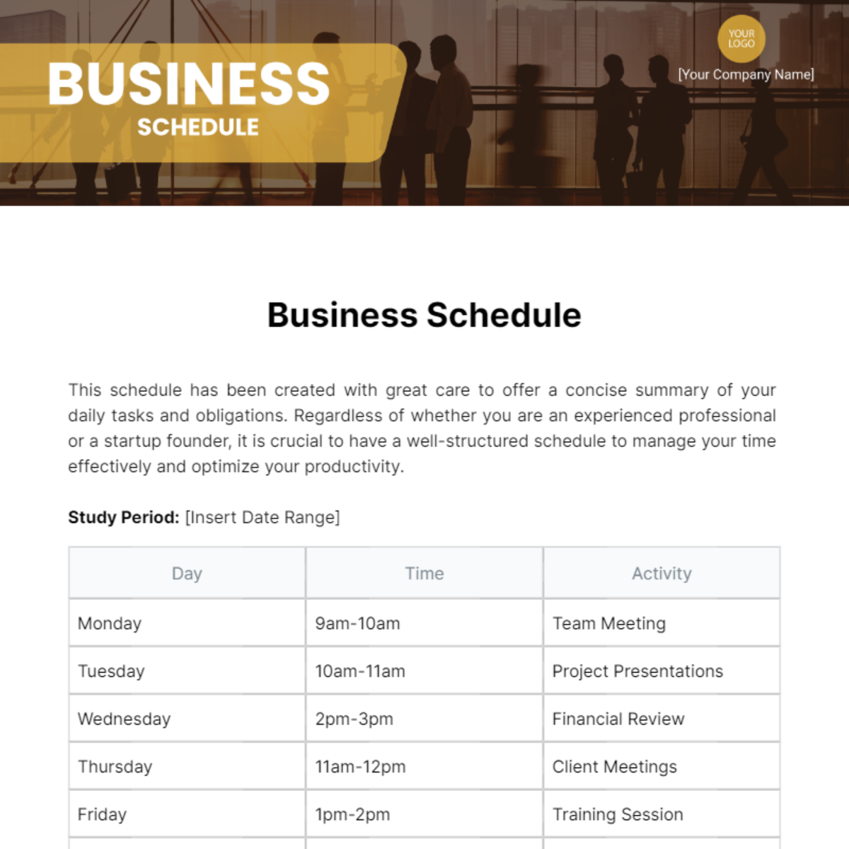 Business Schedule Template