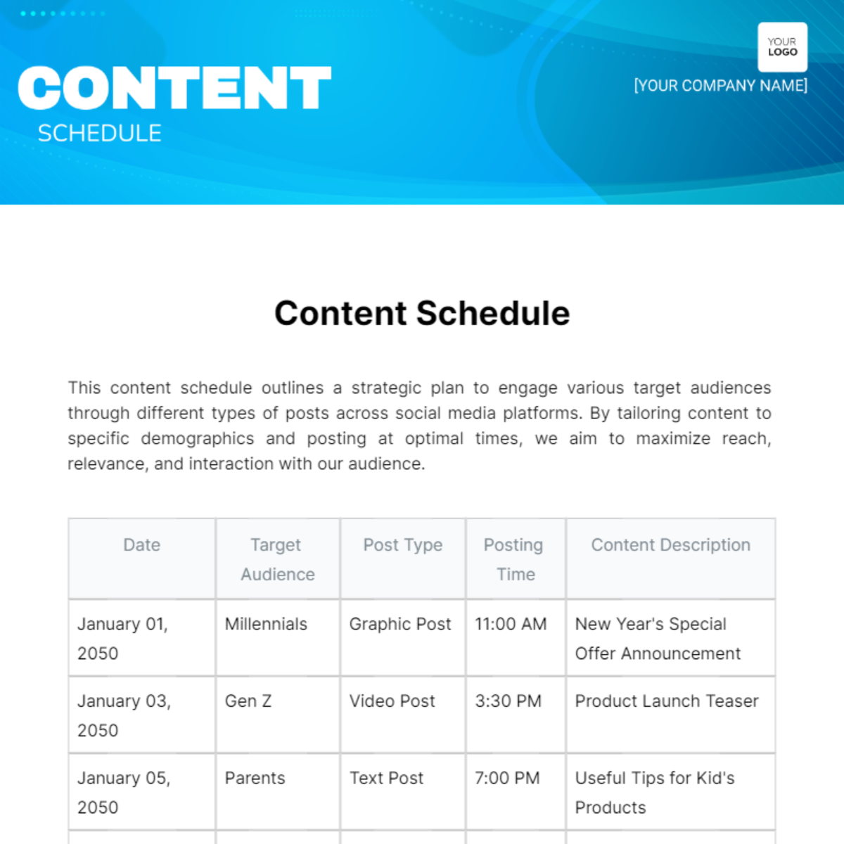 Content Schedule Template