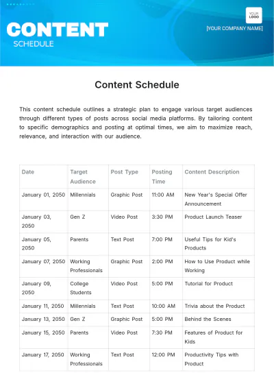 Free Content Schedule Template to Edit Online