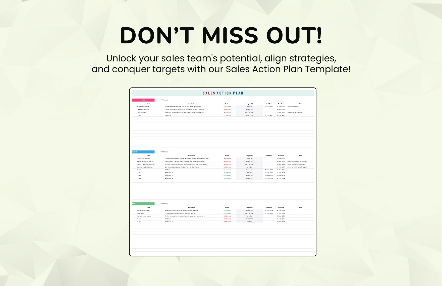 Sales Action Plan Template