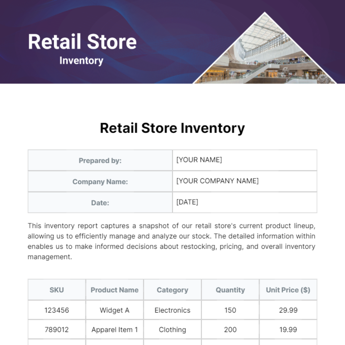 Retail Store Inventory Template