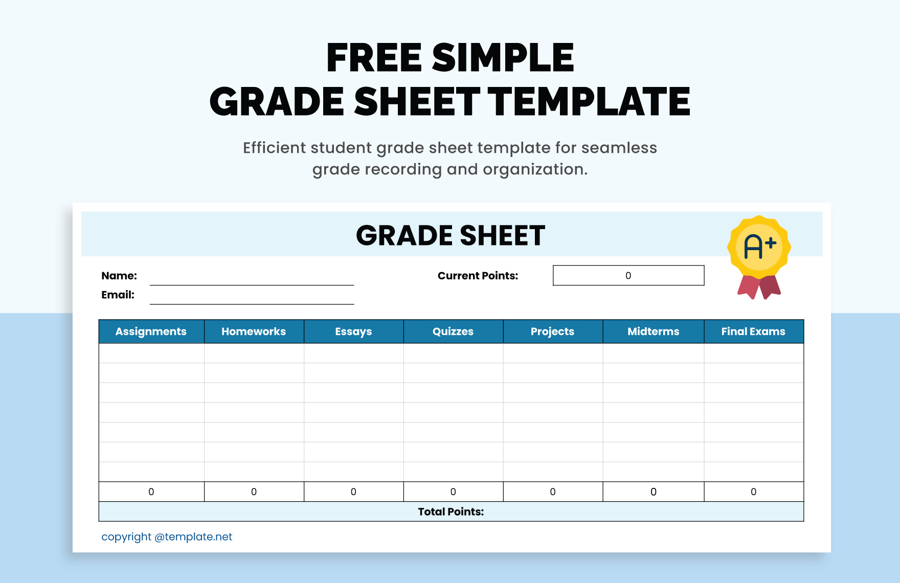 Simple Grade Sheet Template
