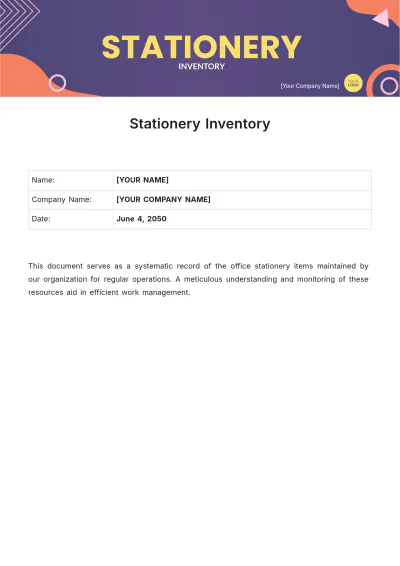 Free Stationery Inventory Template to Edit Online