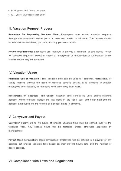 Free Legal Employment & Labor Vacation Policy Template to Edit Online