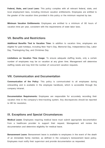 Free Legal Employment & Labor Vacation Policy Template to Edit Online