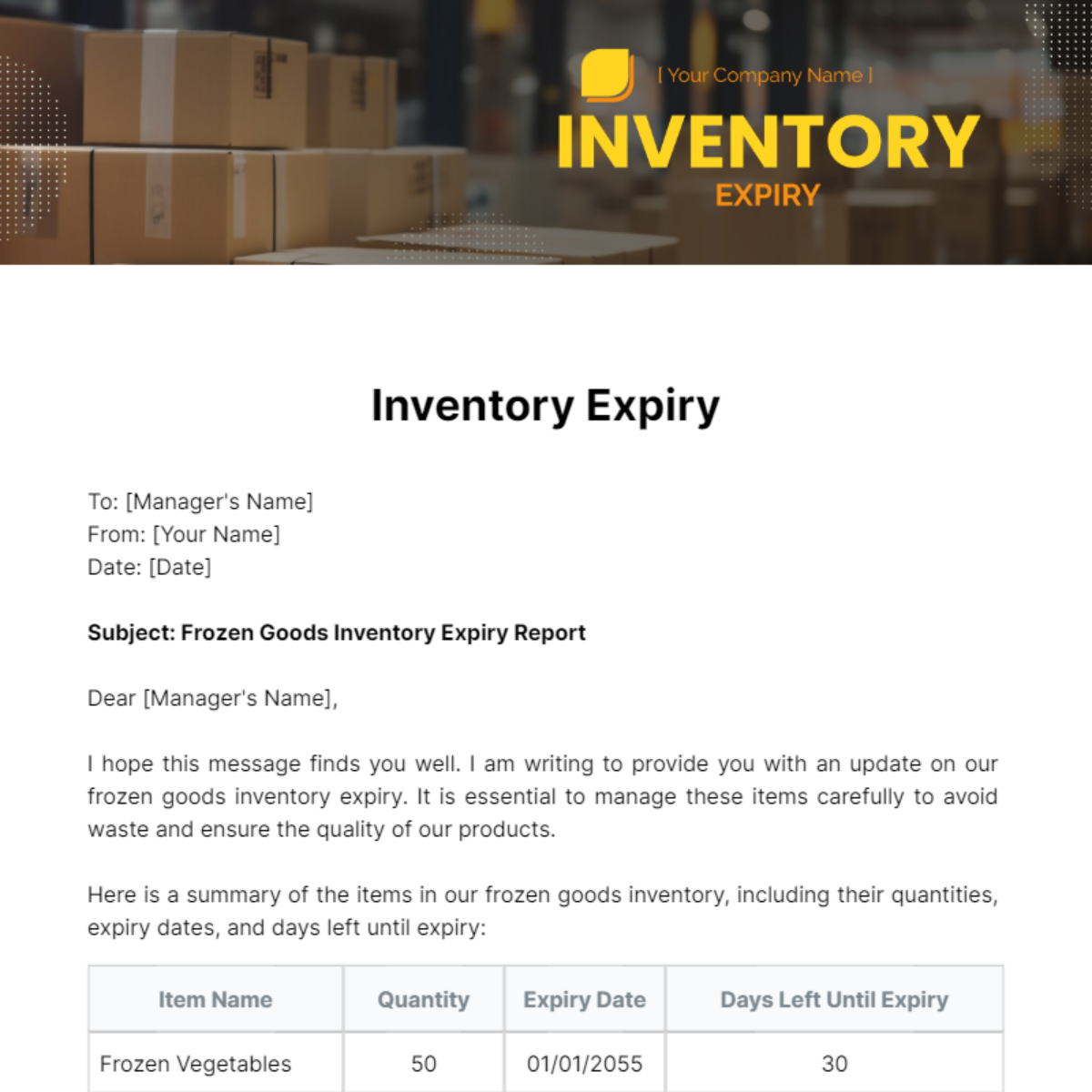 Inventory Expiry Template