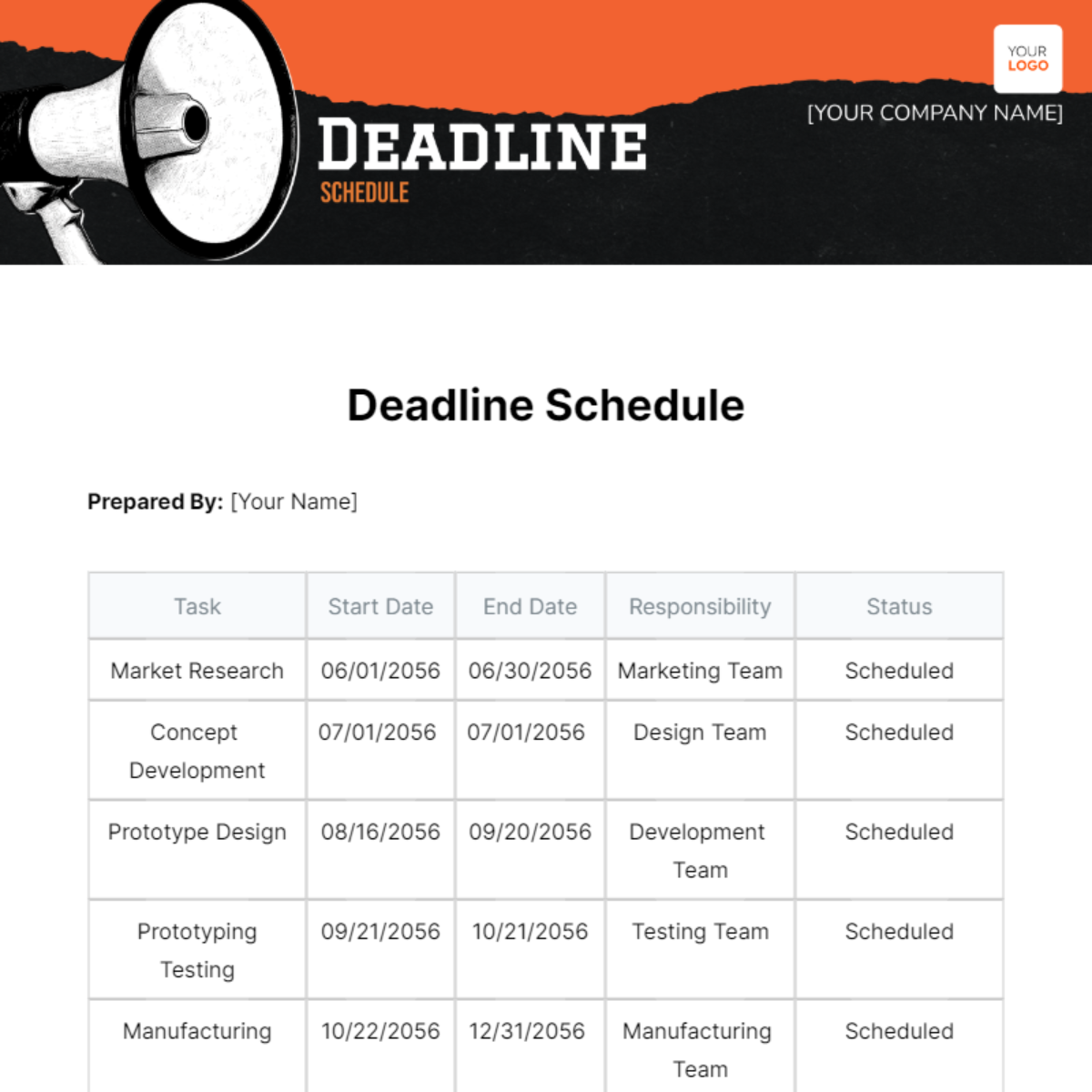 Deadline Schedule Template