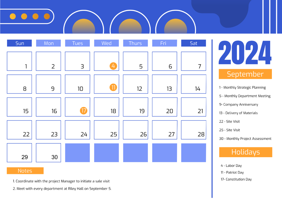 Free September 2024 Calendar with holidays Template