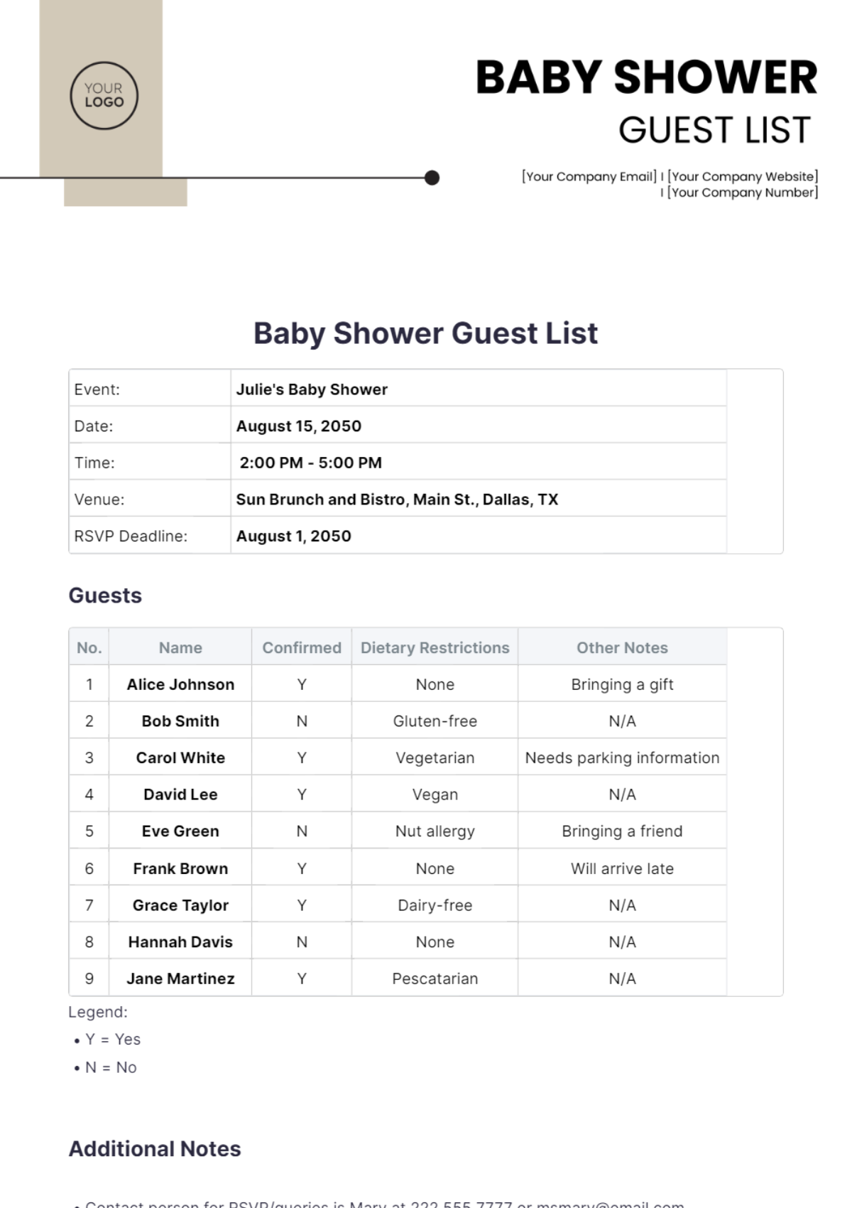 Baby Shower Guest List Template - Edit Online & Download