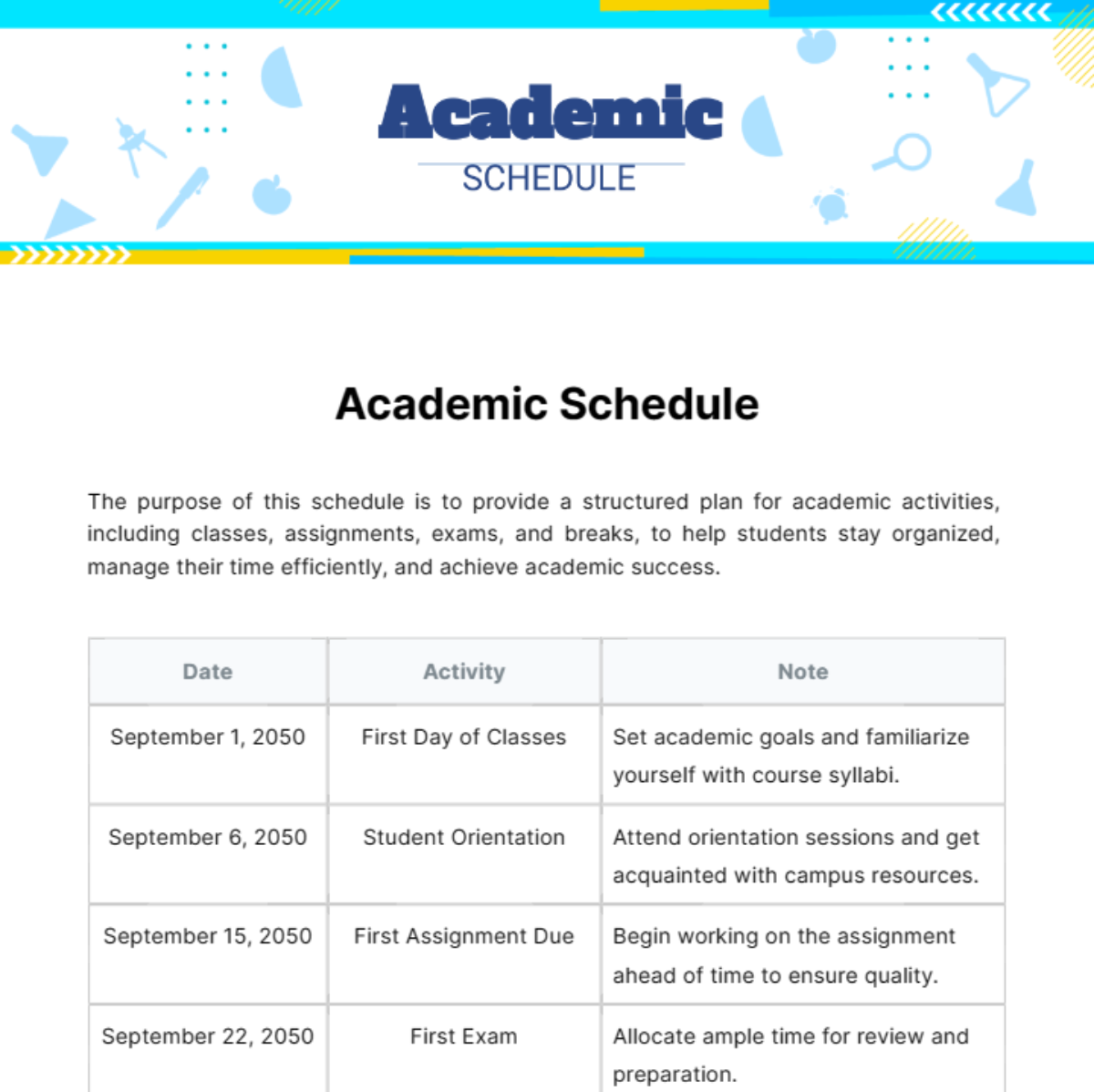 Academic Schedule Template