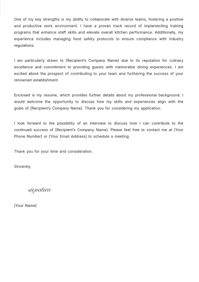 Free Kitchen Manager Cover Letter Template to Edit Online