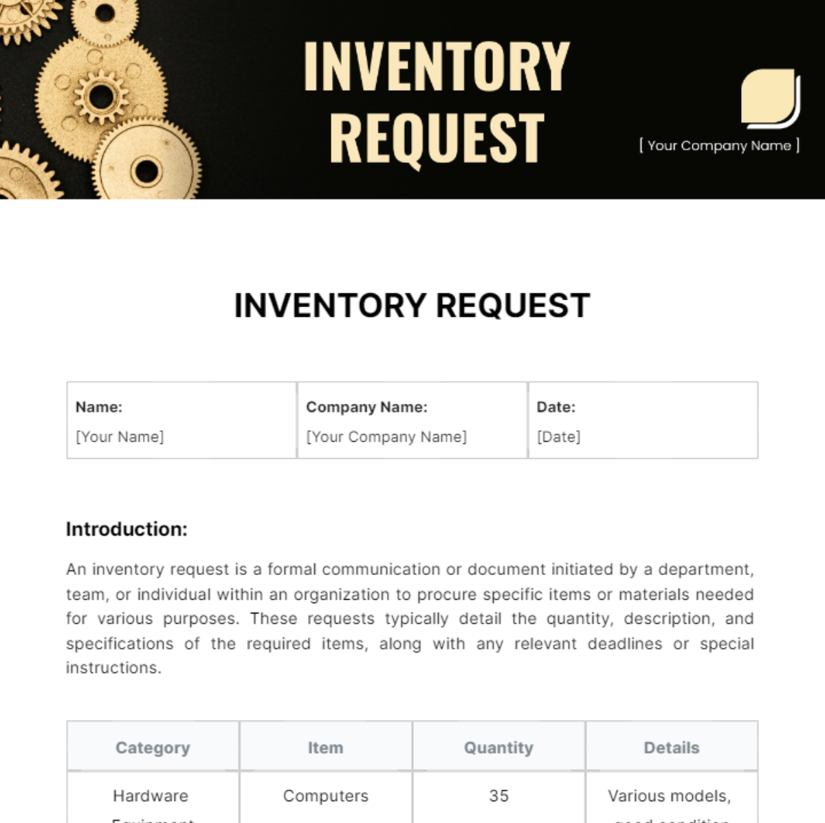 Inventory Request Template