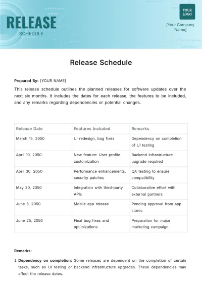 Free Release Schedule Template to Edit Online