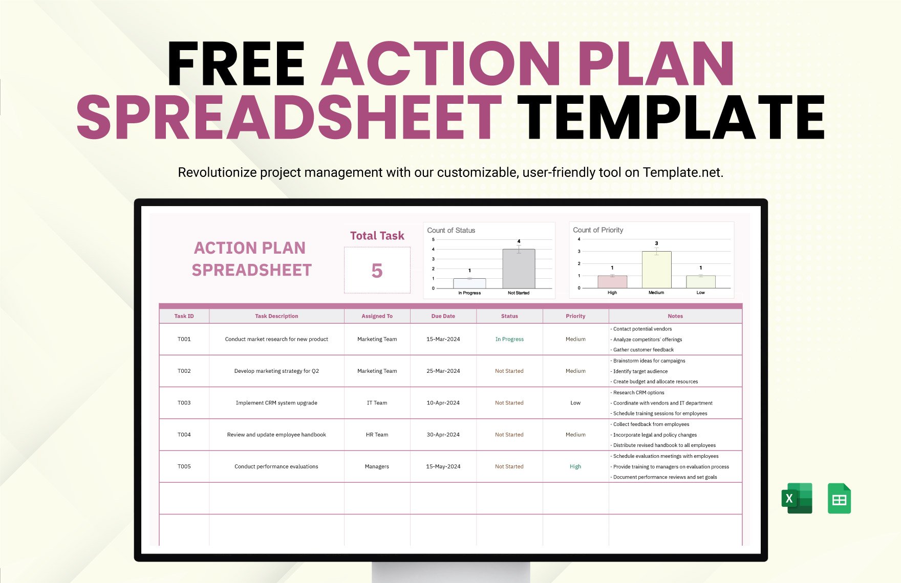 Action Plan Spreadsheet Template