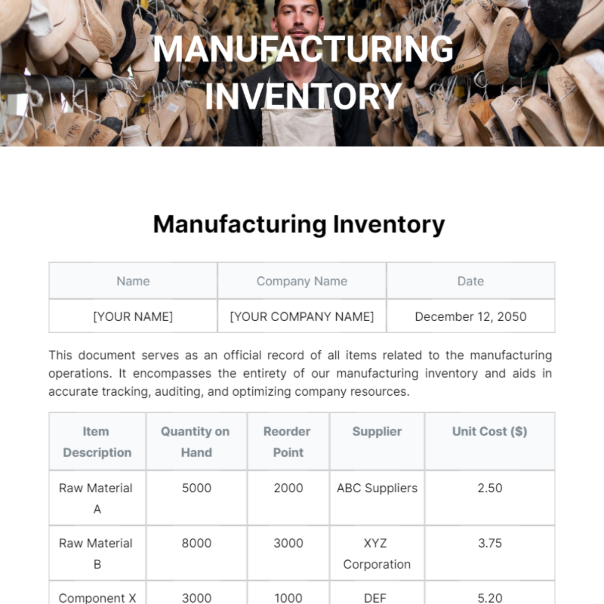 Manufacturing Inventory Template