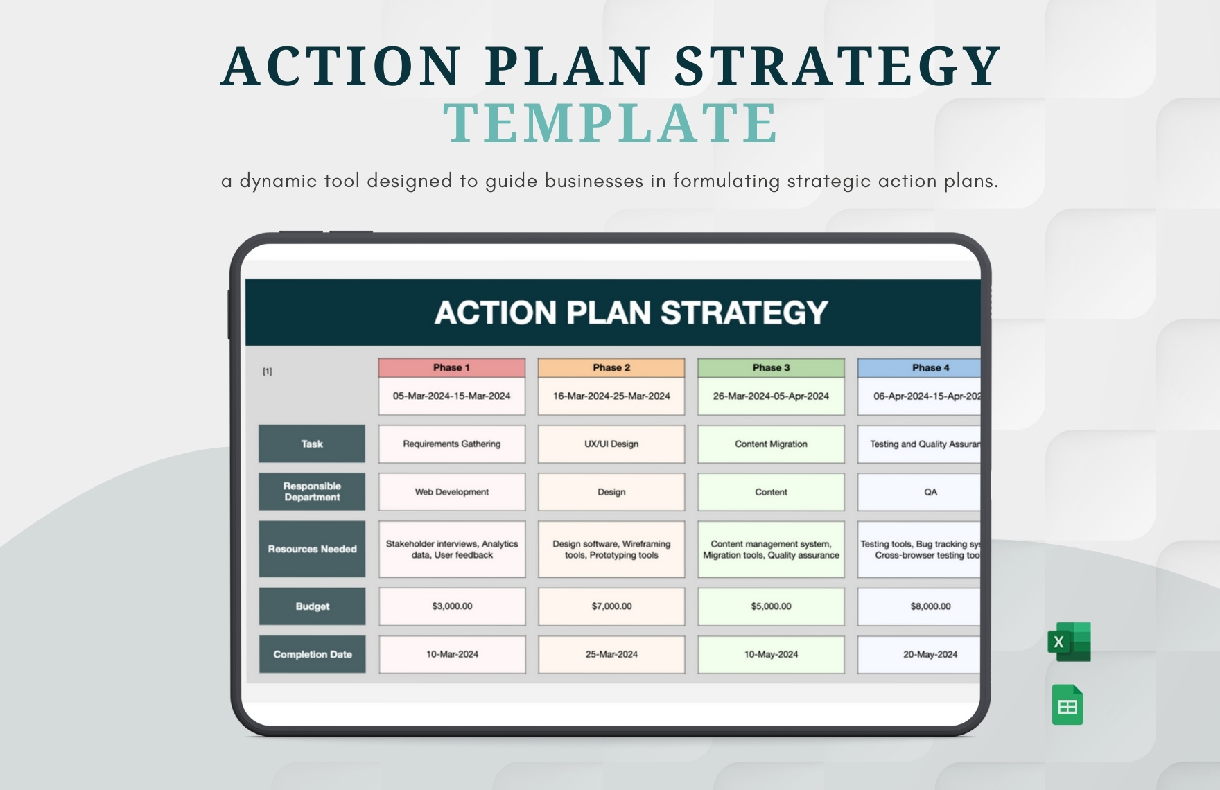 Action Plan Strategy Template in Excel, Google Sheets