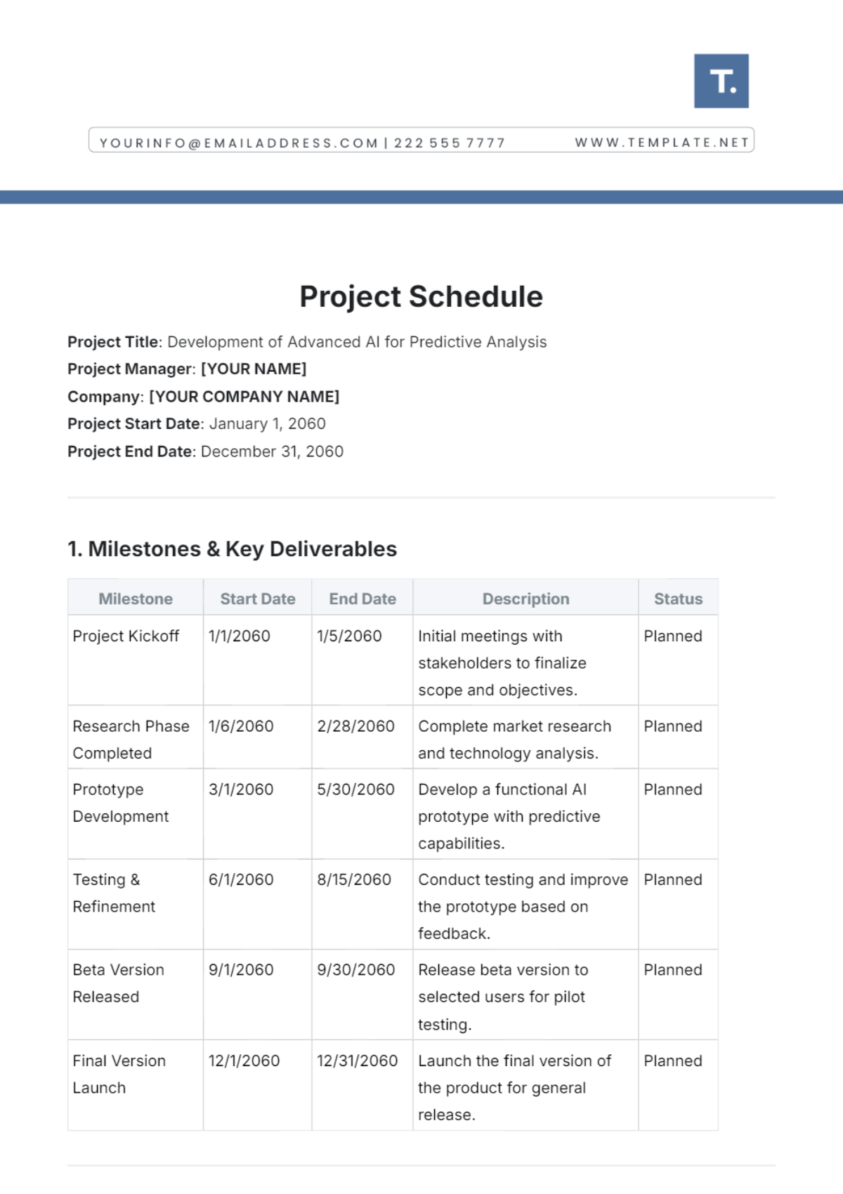 Free Project Templates To Edit Online