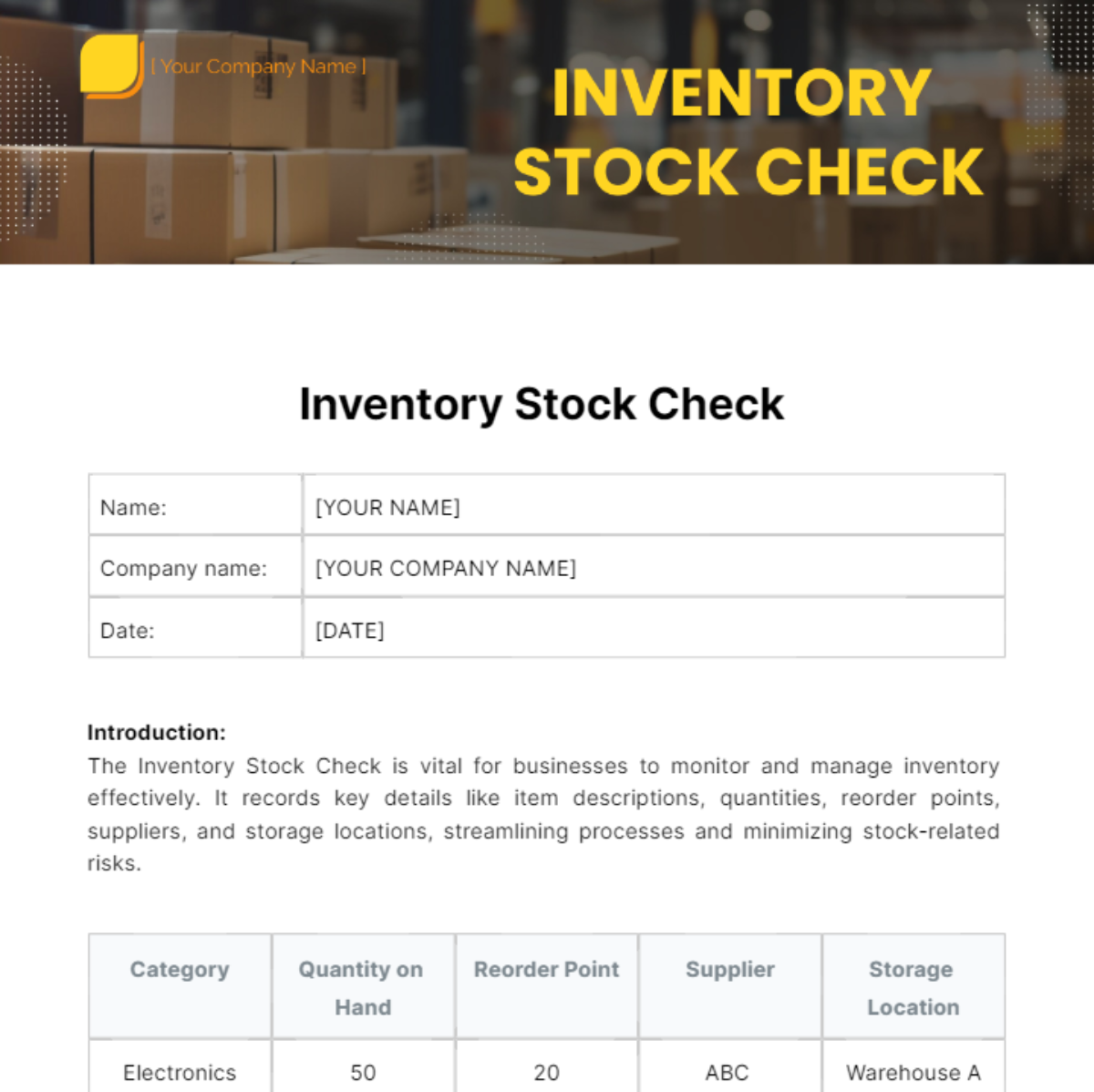 Inventory Stock Check Template