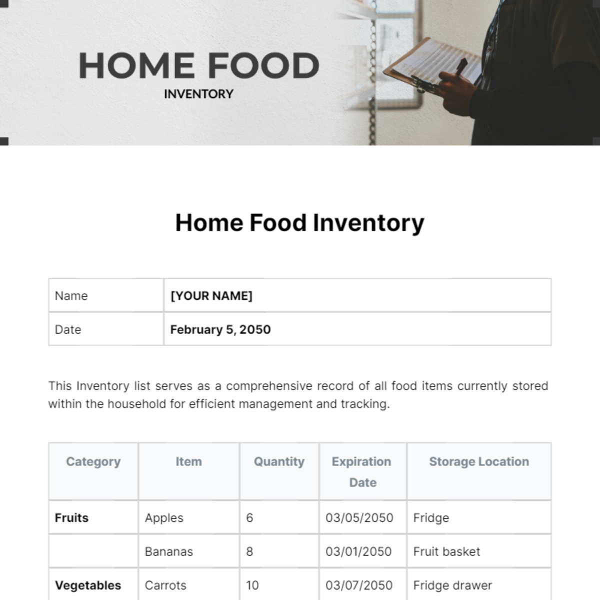 Home Food Inventory Template