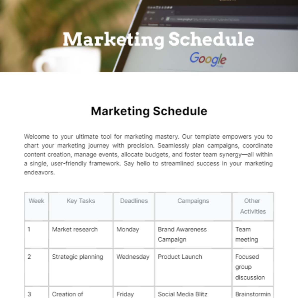 Marketing Schedule Template