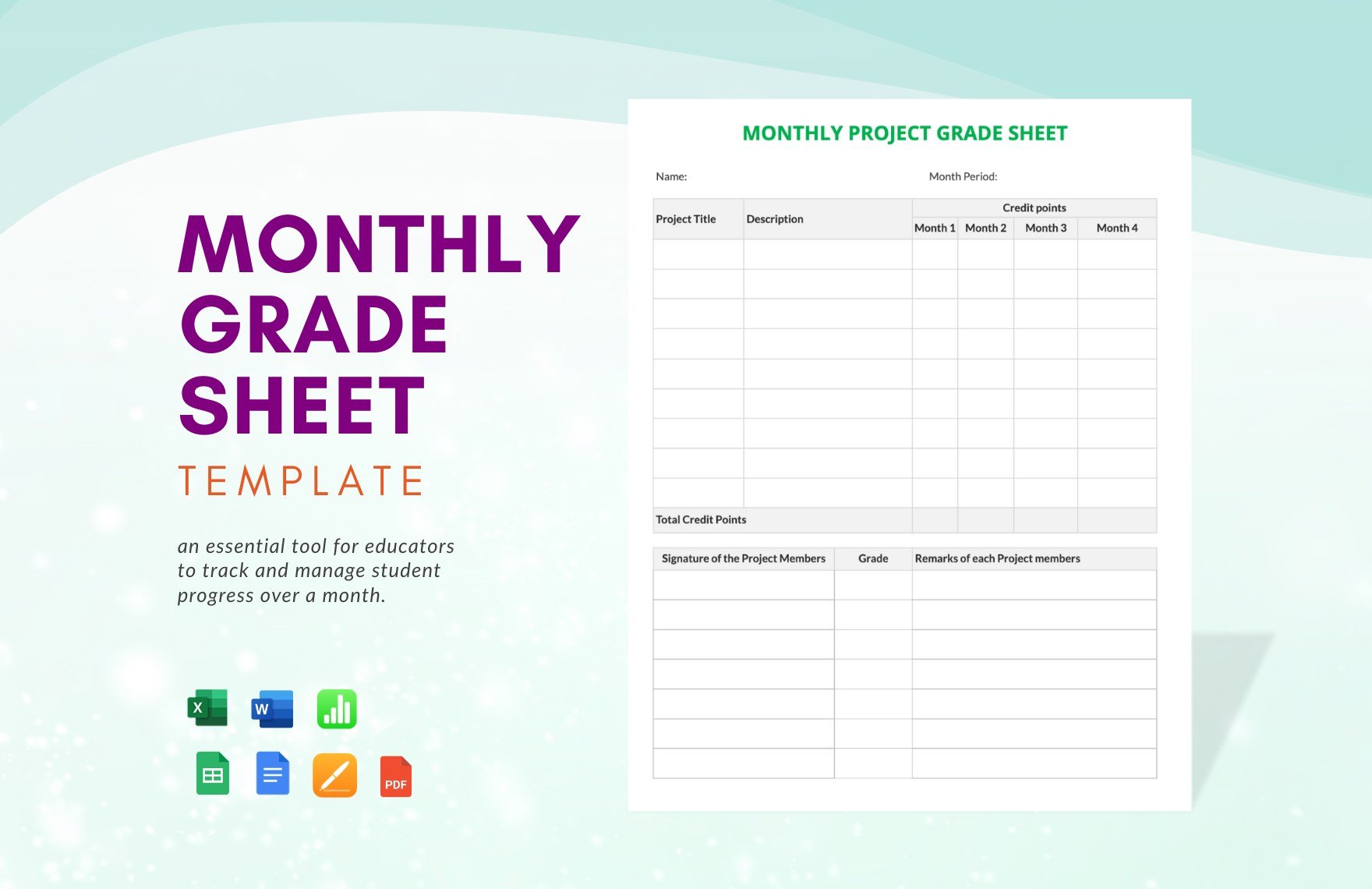 Monthly Grade Sheet Template in Word, Google Docs, Excel, PDF, Google Sheets, Apple Pages, Apple Numbers