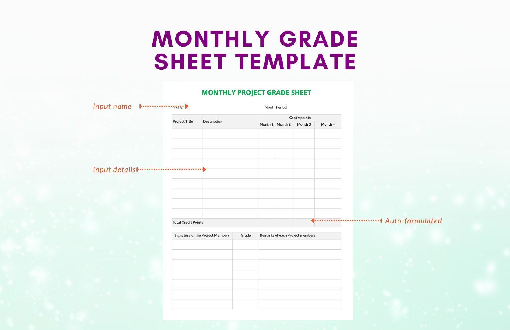 Monthly Grade Sheet Template