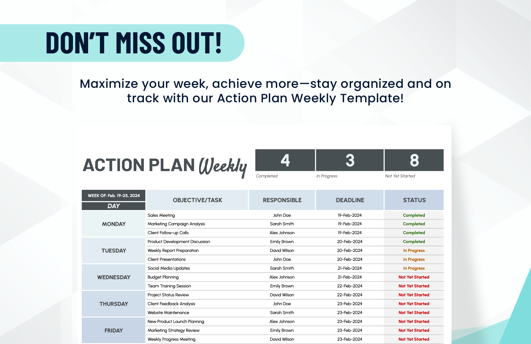 Action Plan Weekly Template