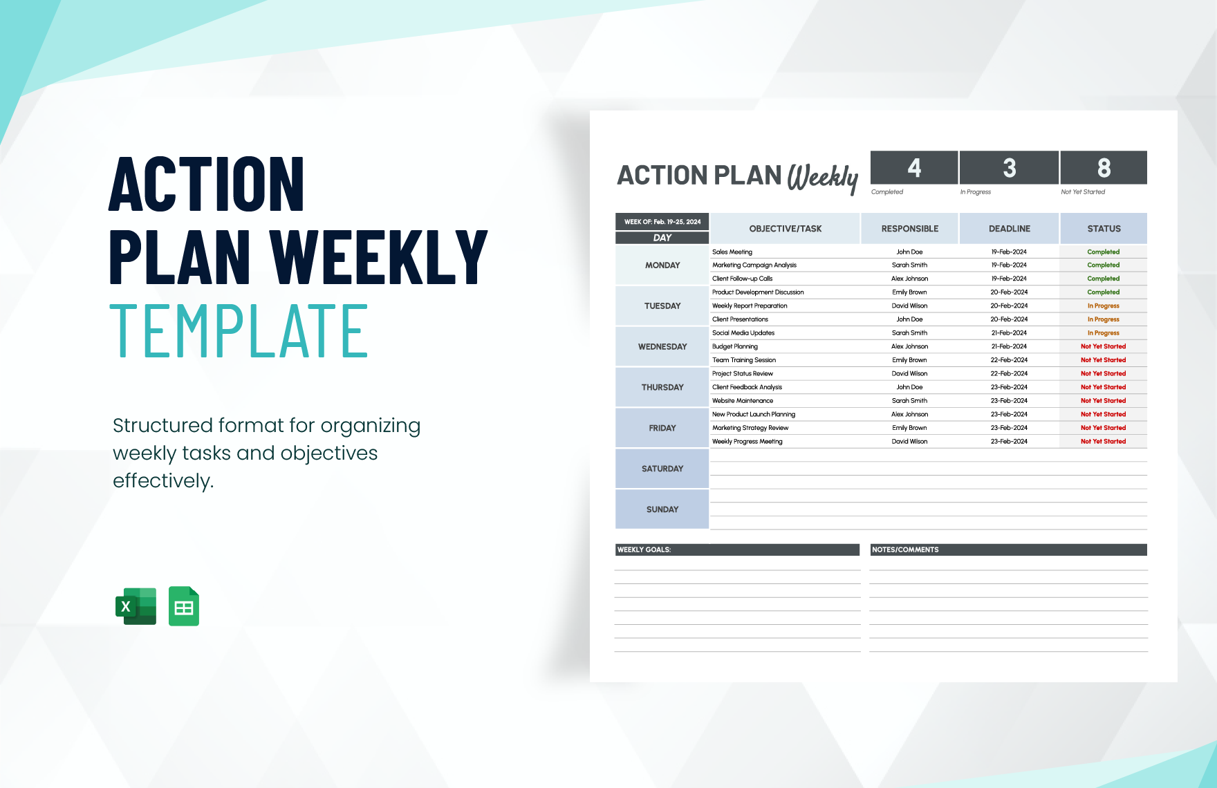 Action Plan Weekly Template