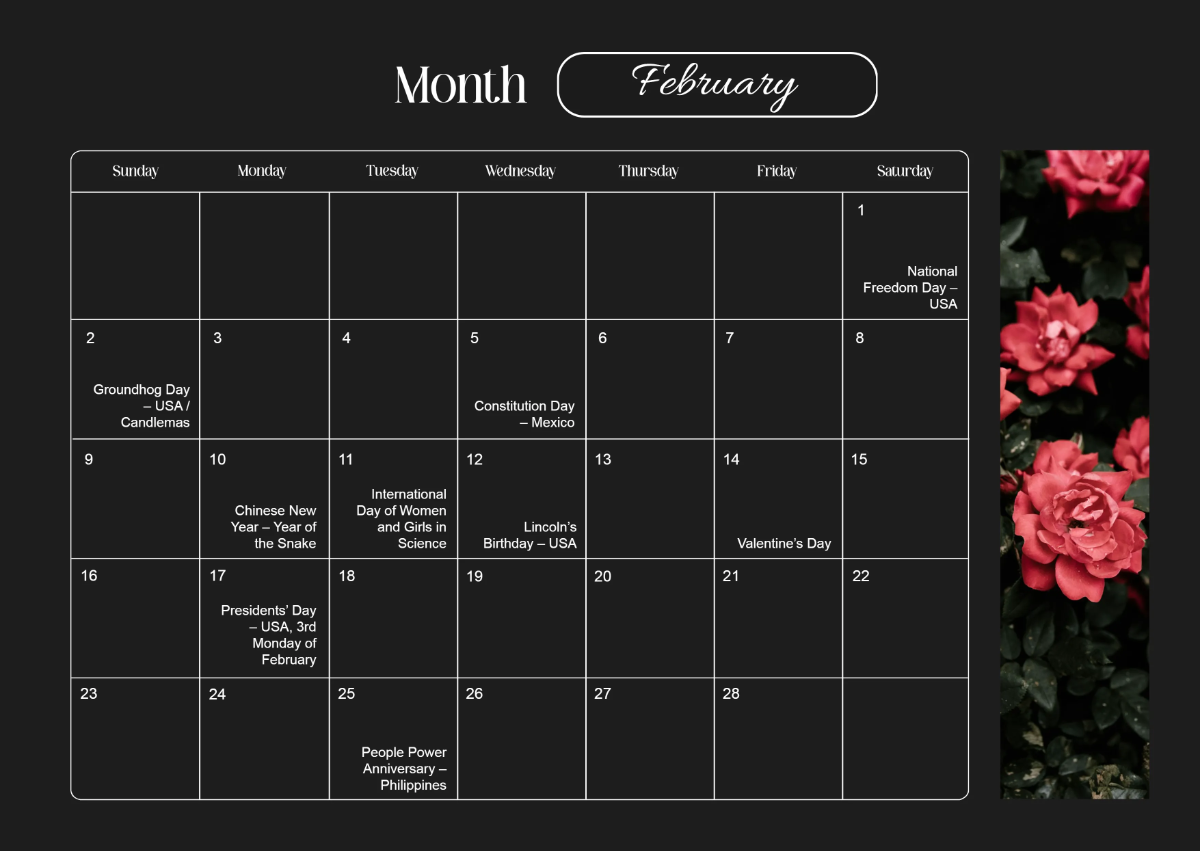 Free Beautiful Calendar Template to Edit Online