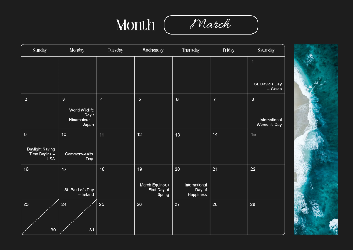 Free Beautiful Calendar Template to Edit Online