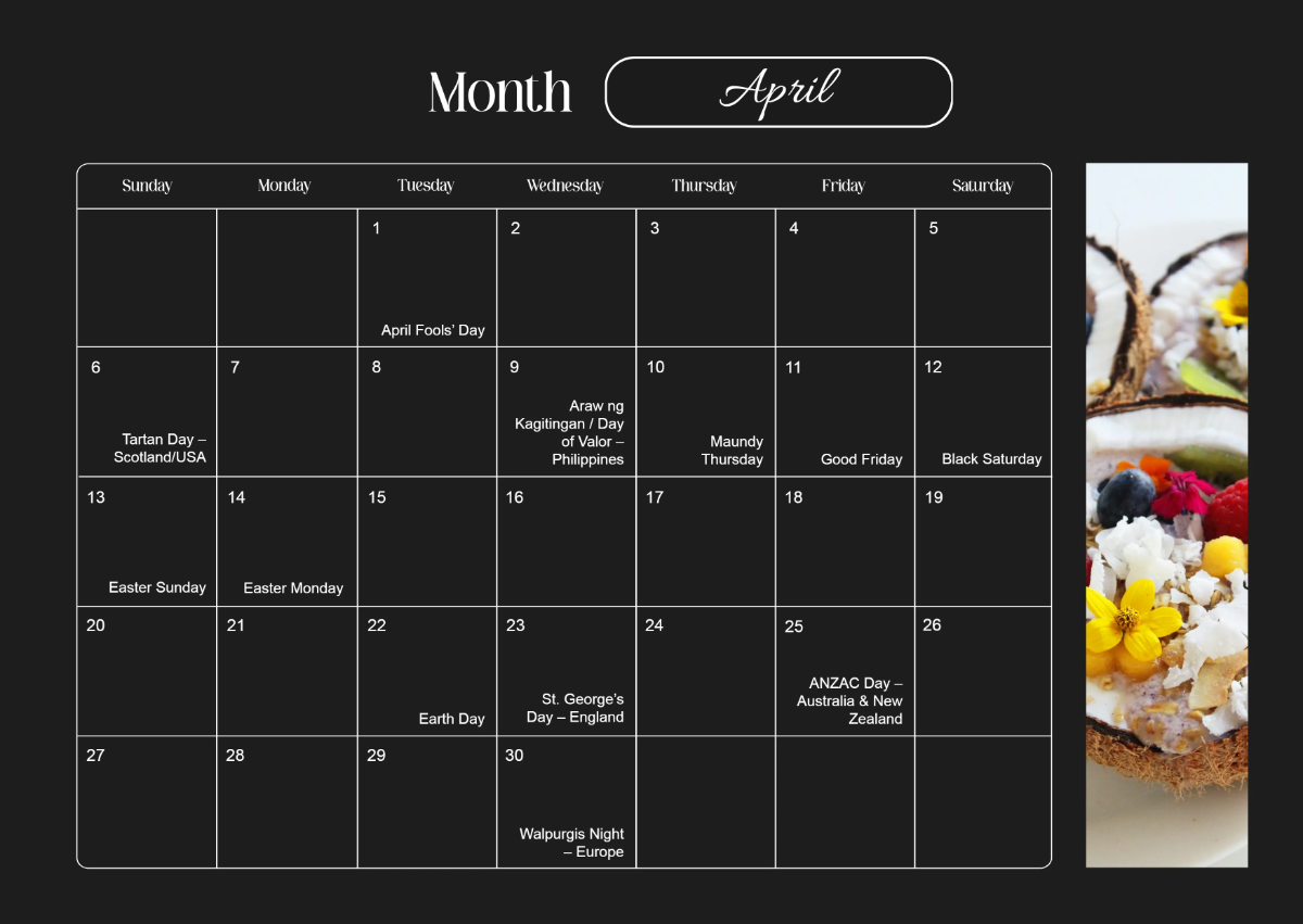 Free Beautiful Calendar Template to Edit Online