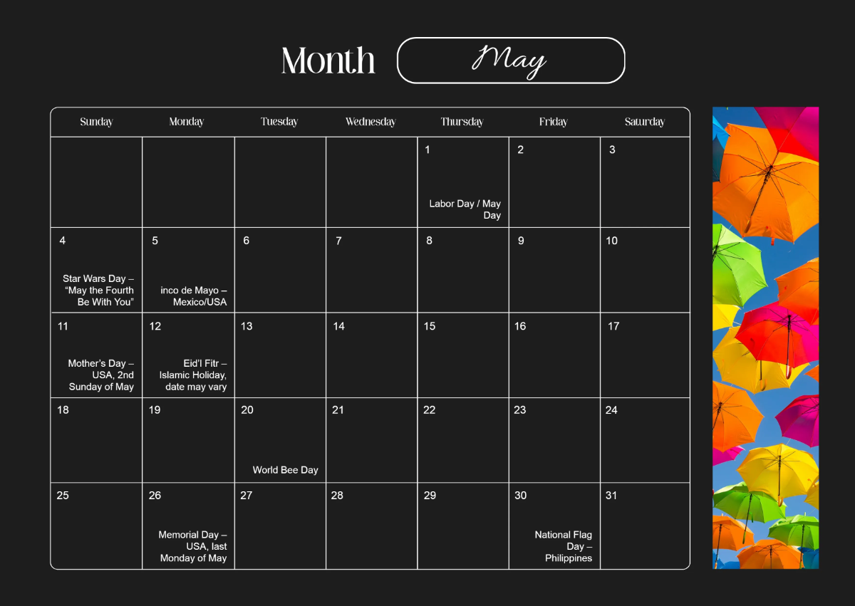 Free Beautiful Calendar Template to Edit Online