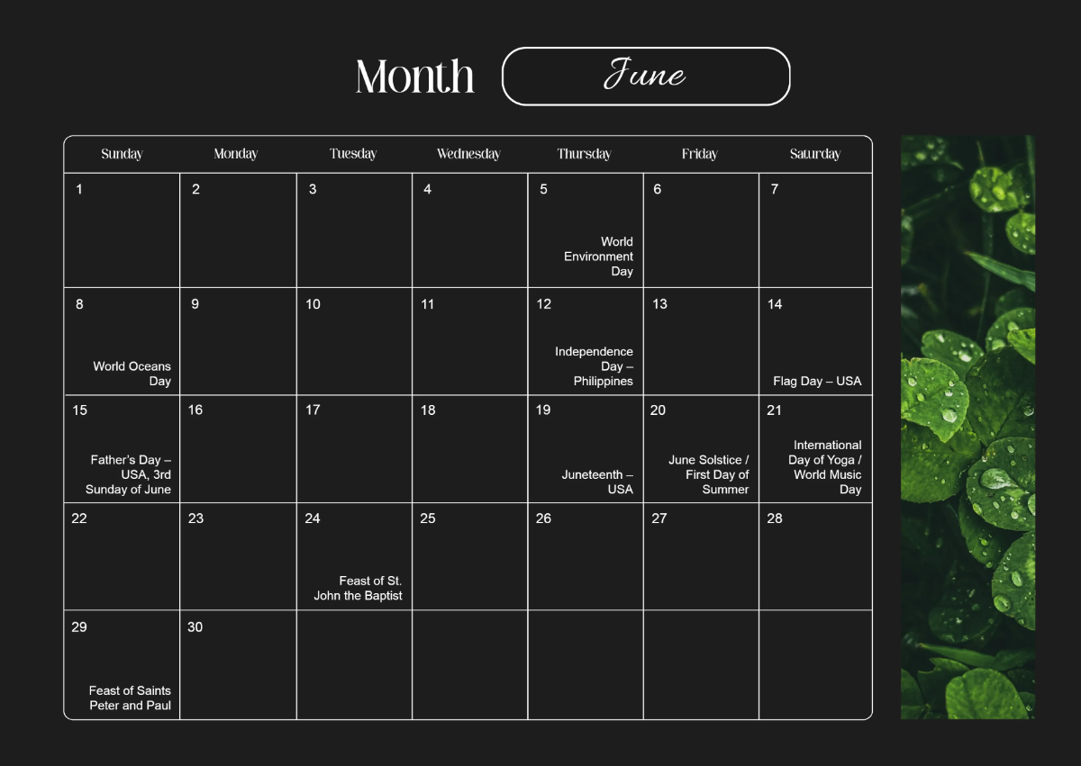 Free Beautiful Calendar Template to Edit Online