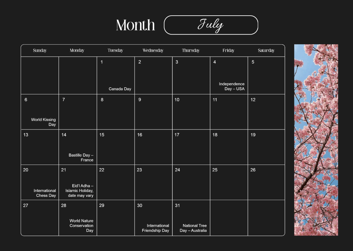 Free Beautiful Calendar Template to Edit Online