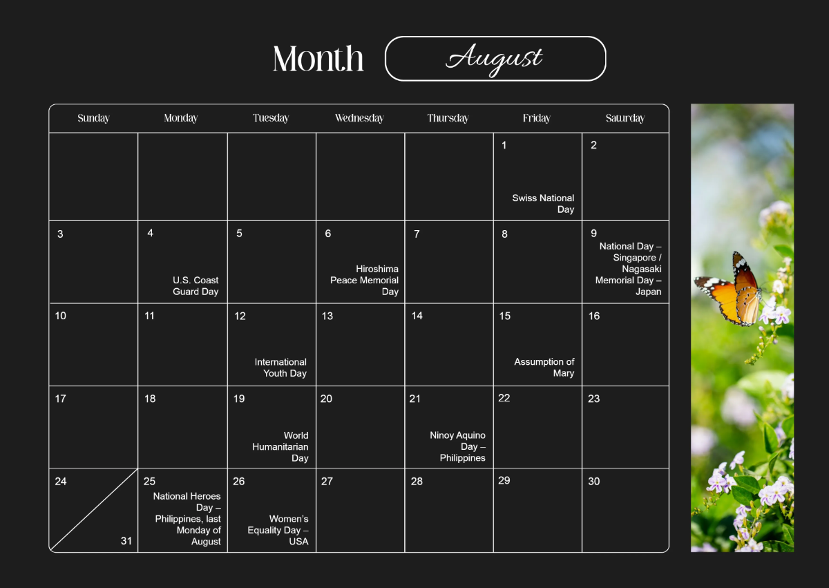 Free Beautiful Calendar Template to Edit Online