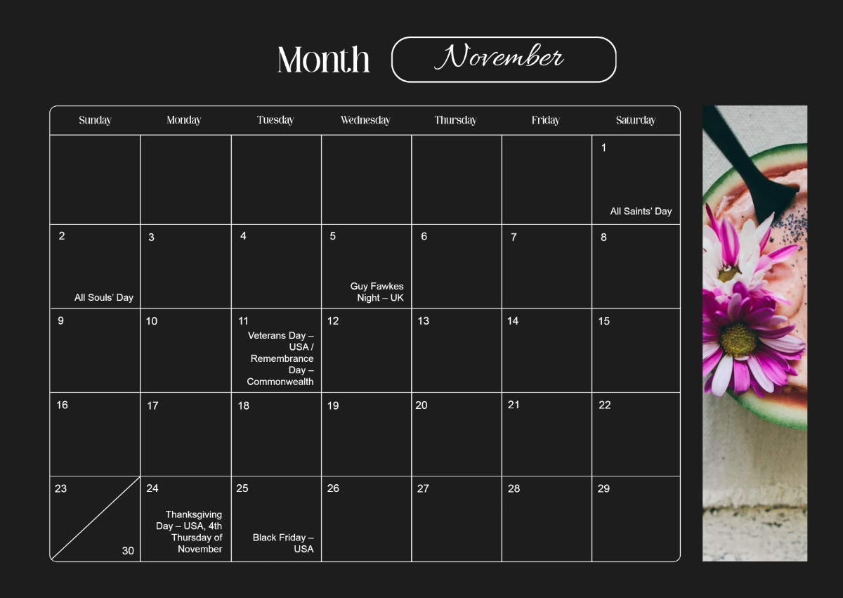 Free Beautiful Calendar Template to Edit Online