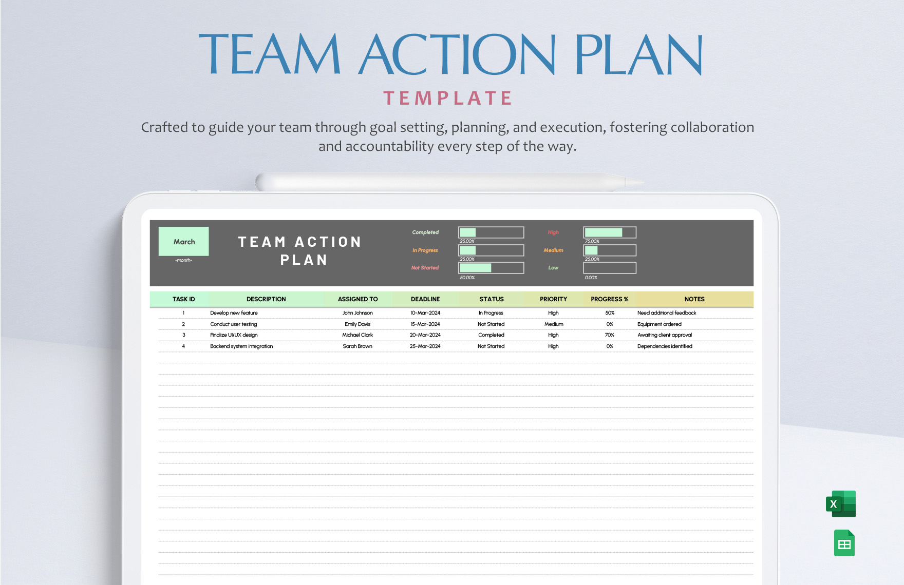 Team Action Plan Template in Excel, Google Sheets - Download | Template.net