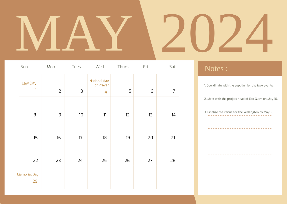 Free May 2024 Calendar with Holidays Template