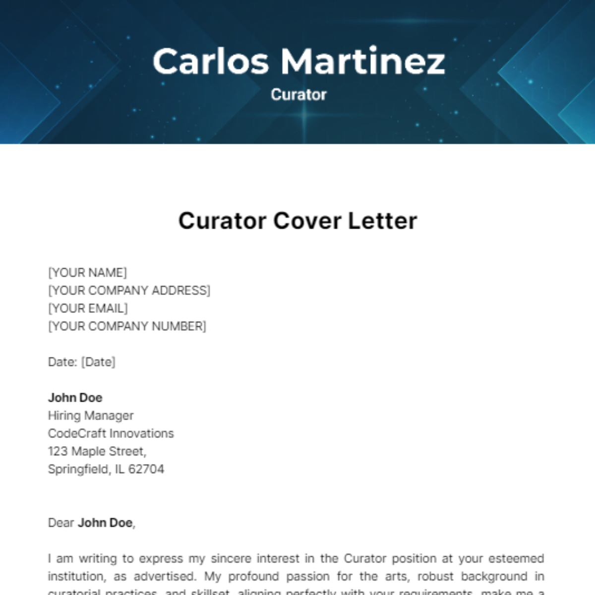 Curator Cover Letter Template