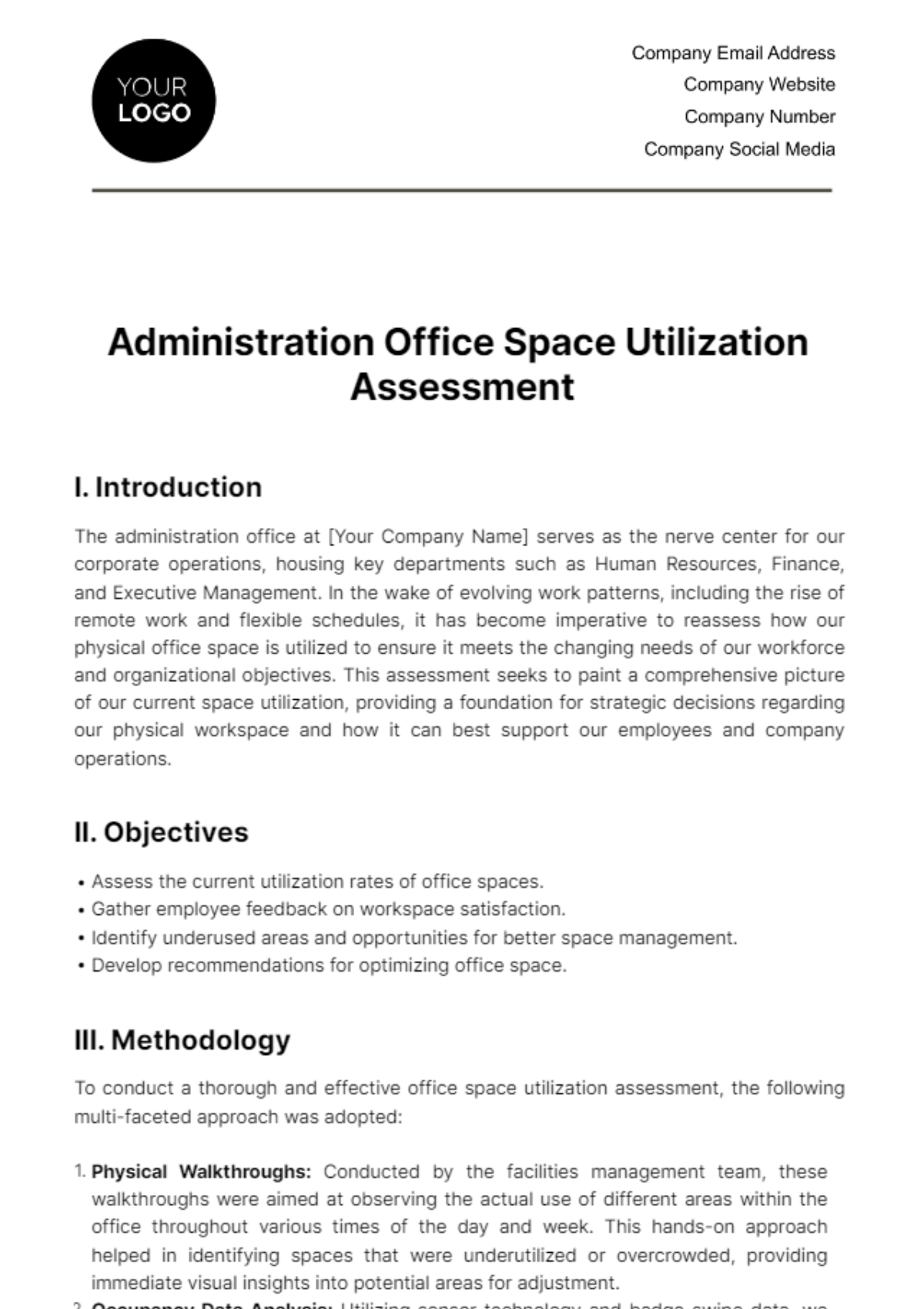 Free Administration Office Space Utilization Assessment Template
