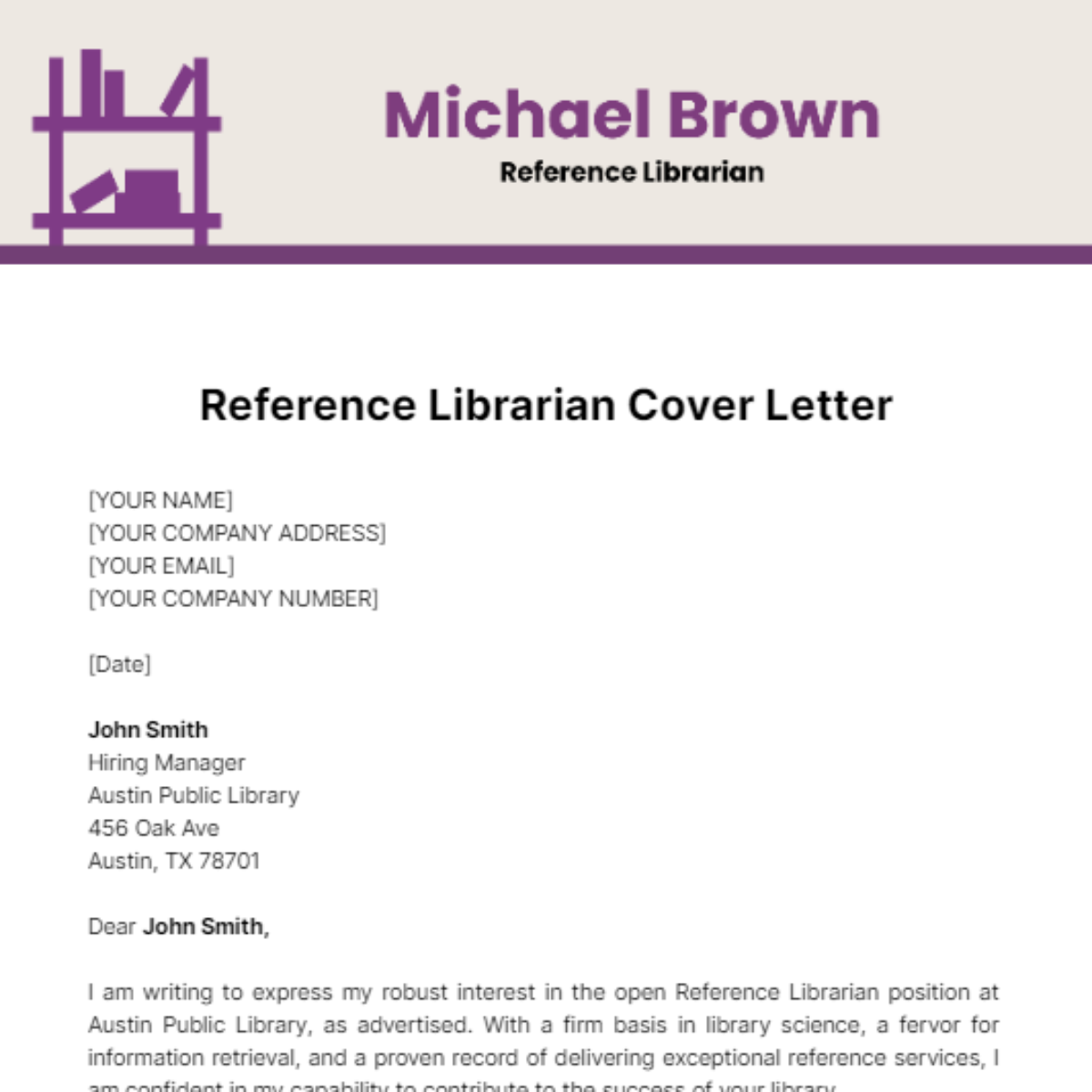 Reference Librarian Cover Letter Template