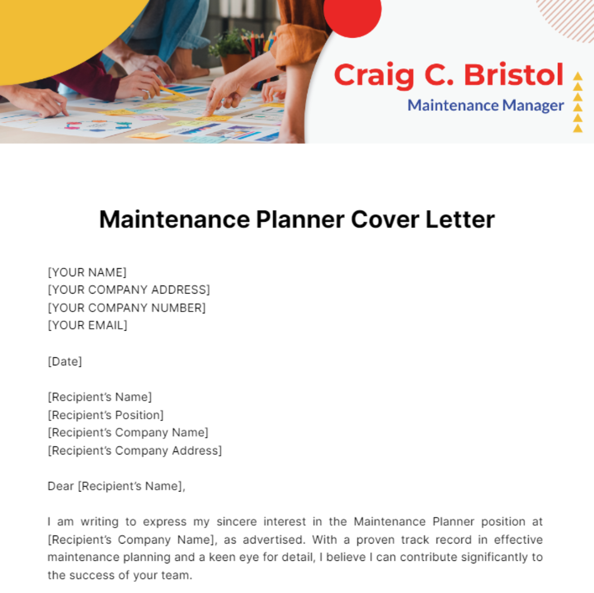 Maintenance Planner Cover Letter Template - Edit Online & Download