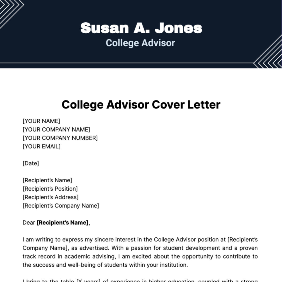 College Advisor Cover Letter Template