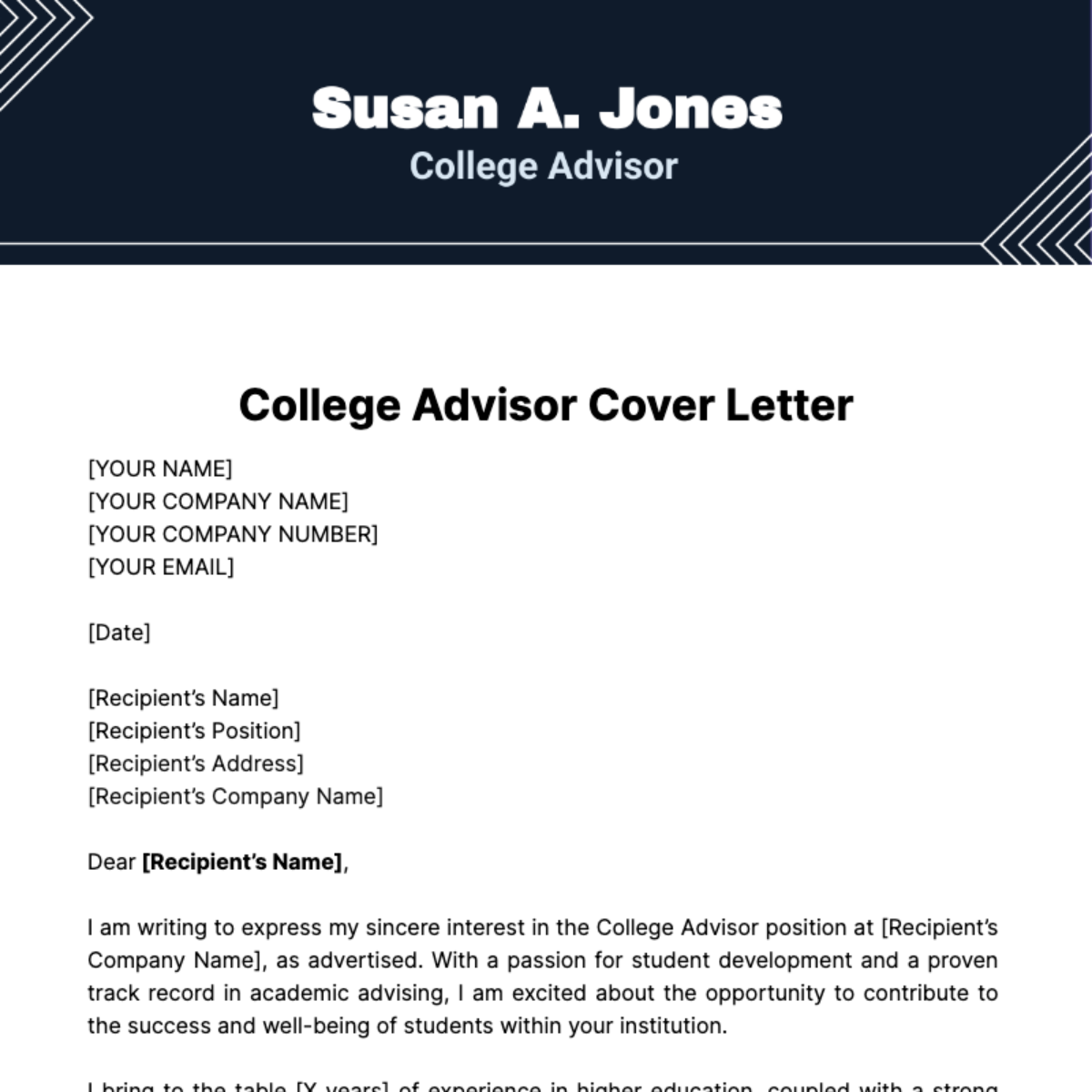 college advisor cover letter no experience