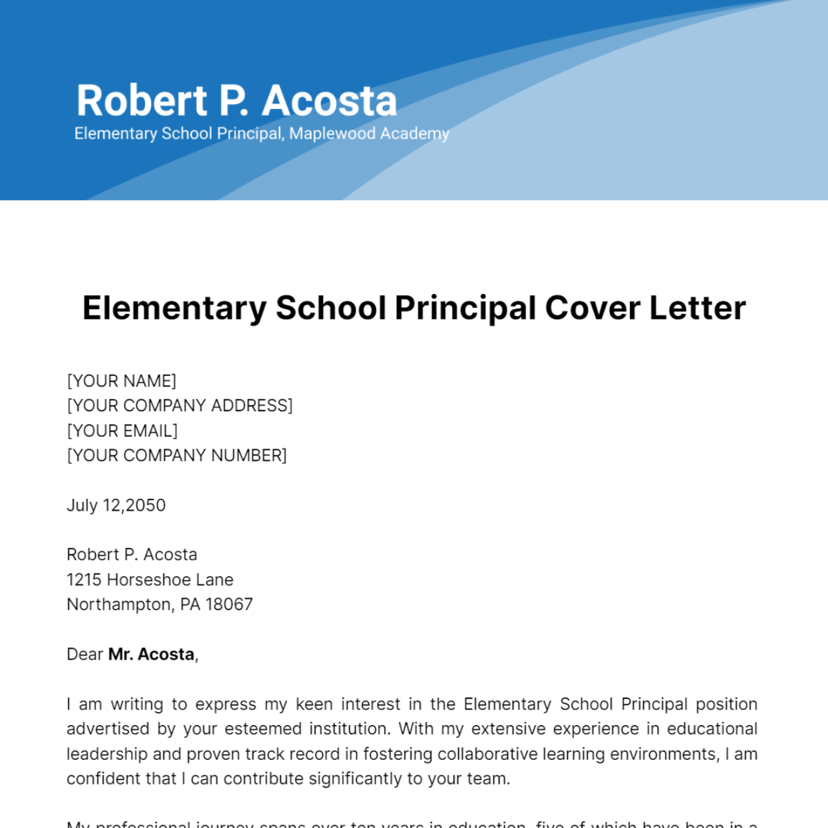 education cover letter for principal