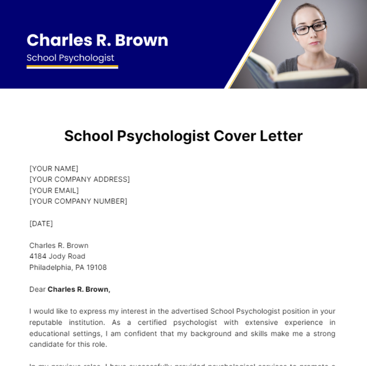 School Psychologist Cover Letter Template
