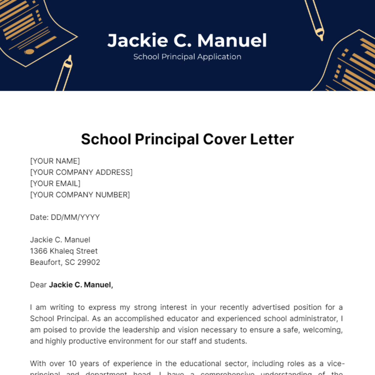 Page 23 Free Templates Examples Edit Online Download Template Net   School Principal Cover Letter Template Edit Online 1 