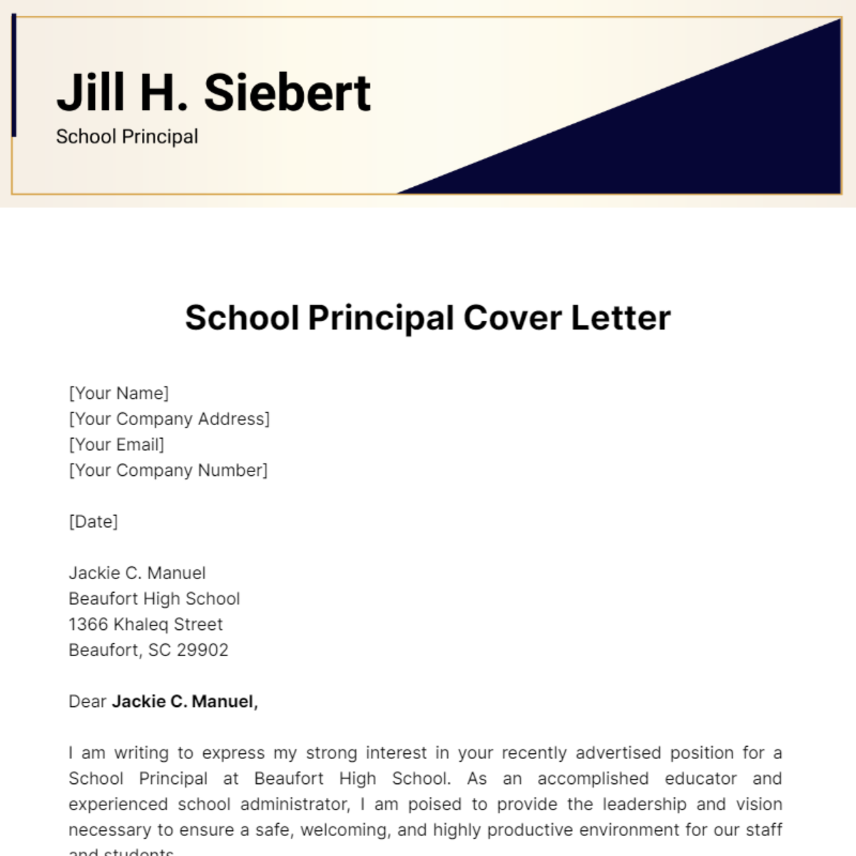 School Principal Cover Letter Template