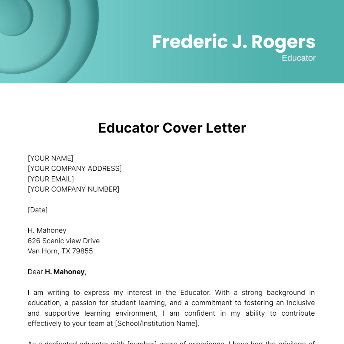 Educator Cover Letter Template