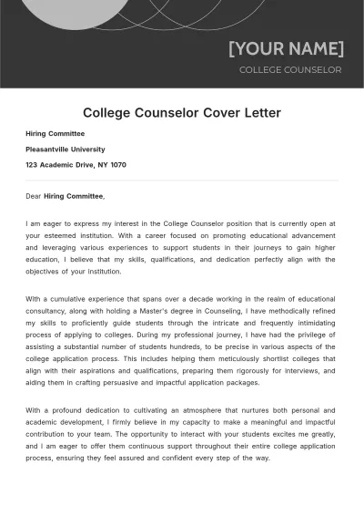 Free College Counselor Cover Letter to Edit Online